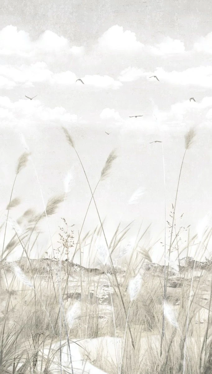 Grandeco Wandbild Schilf Beige Creme 202701 - Fototapete Natur Design für Wohnraum