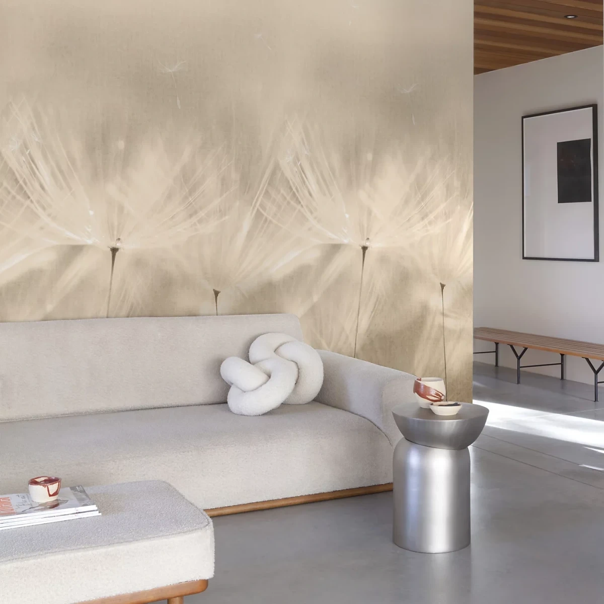 Grandeco Wandbild Löwenzahn Beige Neutral 203801 - Fototapete Natur für jeden Raum